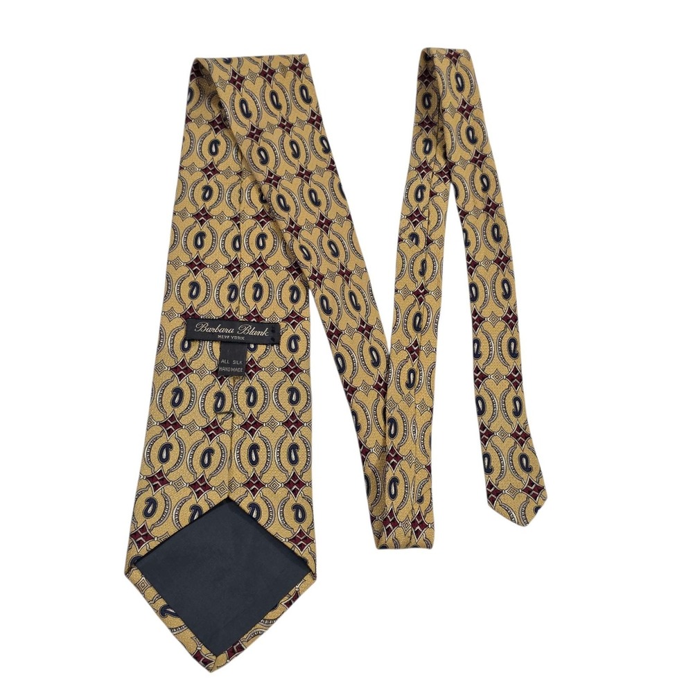 Barbara Blank Silk‎ Mens Necktie Yellow Paisley Pattern Handmade New York Luxury